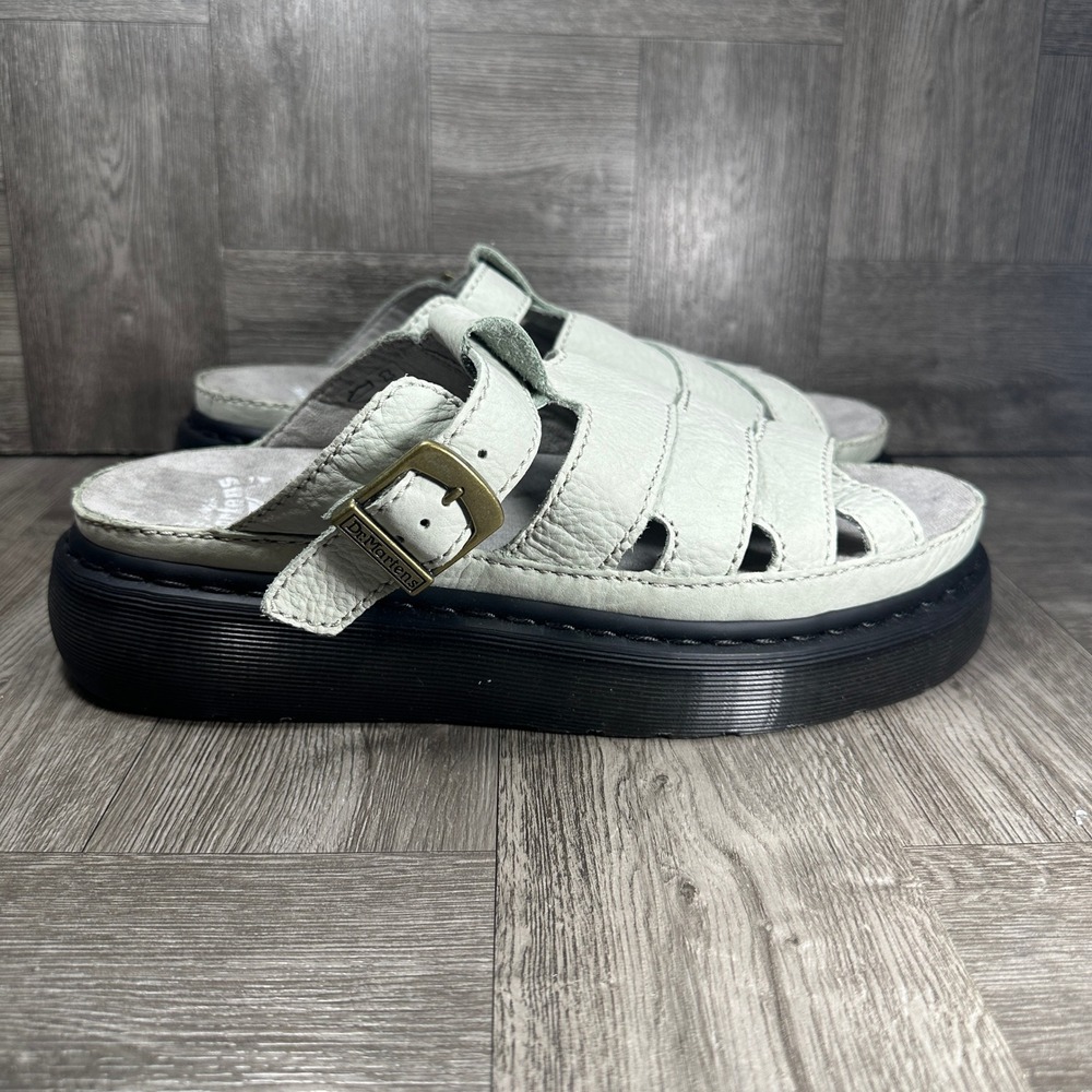 Dr. Martens Maxxy Slide Sandals Mens 12 Sage Green Leather Platform LA004 NEW